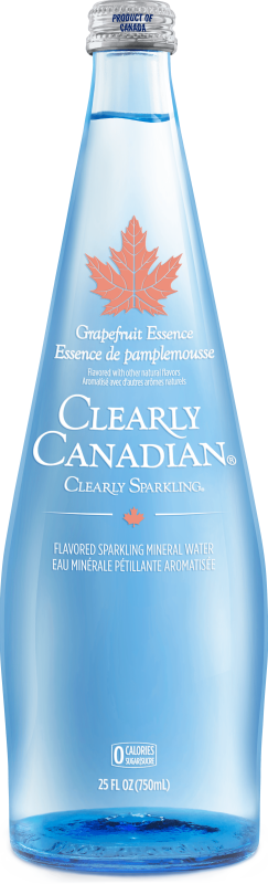 Clearly Canadian Sparkling Mineral Water - 325ml Bottle in Front of 750ml Bottle