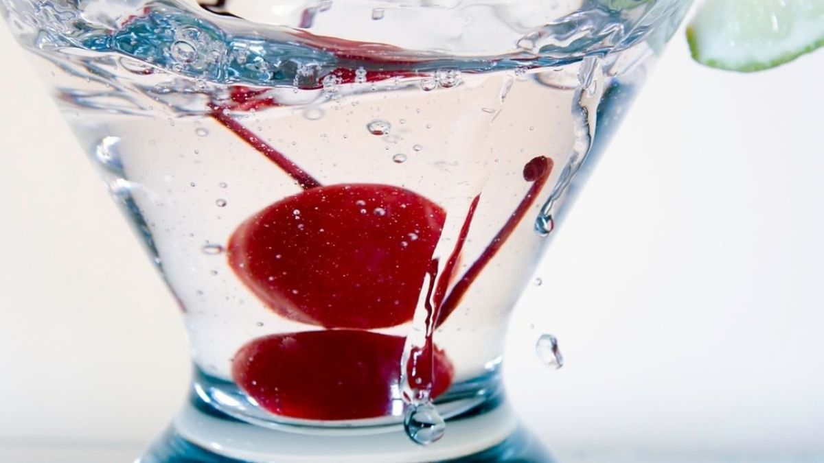 Closeup of a Cherried Canadian Cocktail